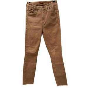 MOTHER  High Waisted Looker Ankle Fray Beaver Fur Jeans Size 25 Tan-Camel Color